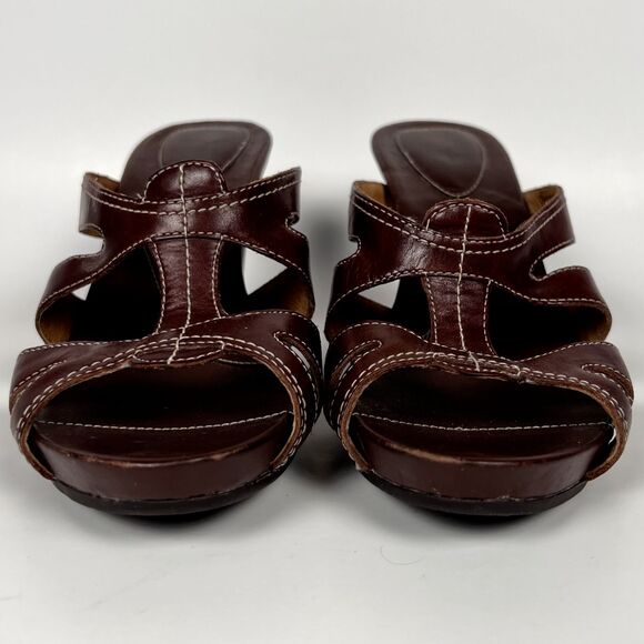 Clarks Sz 7M Artisan Tiga Leather Strappy Brown Heels Sandals Open Toe - Picture 5 of 9